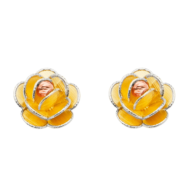 14K Gold Rose Flower With Petals Earrings