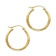 14K Gold 2mm Diamond Cut Hoops