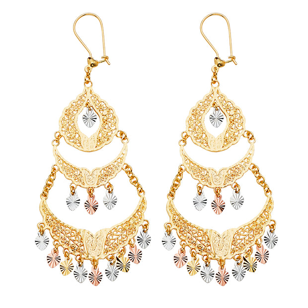 14K Gold Filigree Chandelier Earrings