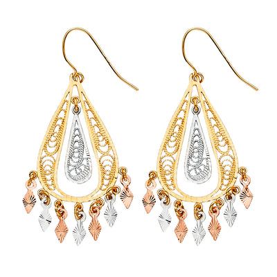 14K Gold Filigree Chandelier Earrings