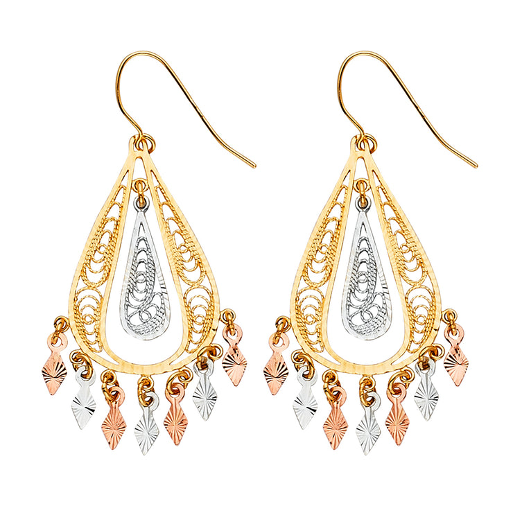 14K Gold Filigree Chandelier Earrings