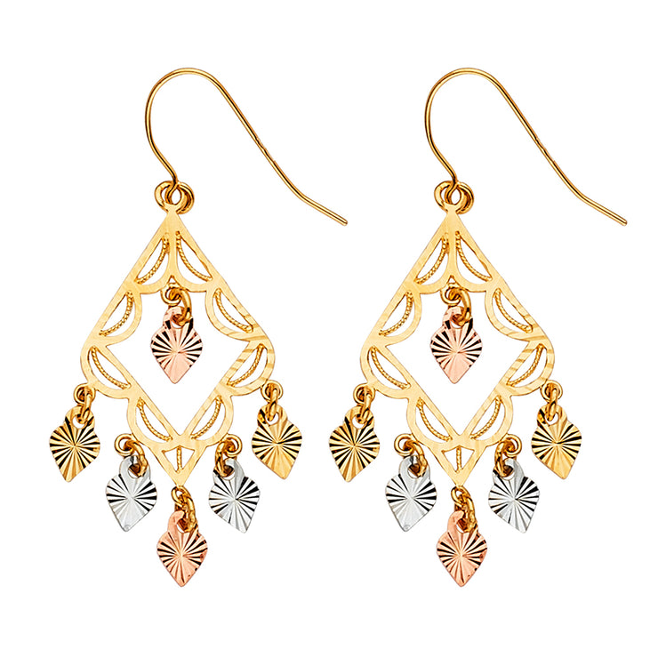 14K Gold Filigree Chandelier Earrings