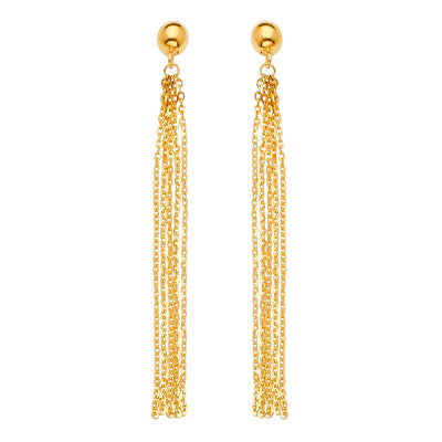 14K Gold Multi Chain Tassle Dangle Earrings