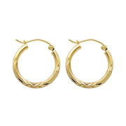 14K Gold 2mm Diamond Cut Hoops