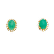 14K Gold CZ Stone Green Jade Earrings