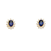 14K Gold Oval Blue CZ Stone Earrings