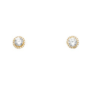 14K Gold Round Solitaire CZ Stone Earrings