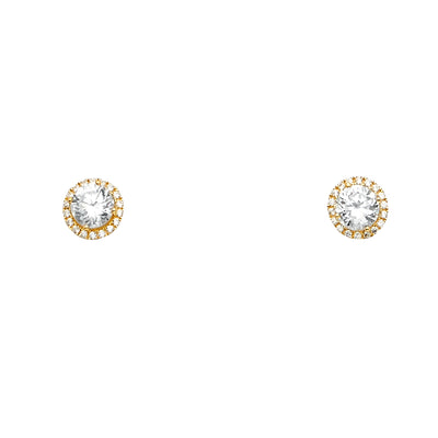 14K Gold Round Solitaire CZ Stone Earrings