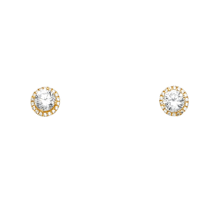 14K Gold Round Solitaire CZ Stone Earrings