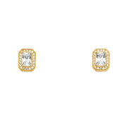 14K Gold Rectangle CZ Stone Earrings