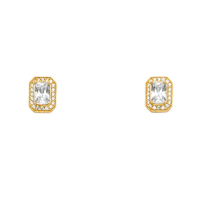 14K Gold Rectangle CZ Stone Earrings