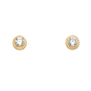 14K Gold Round Solitaire CZ Stone Earrings