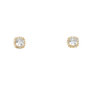 14K Gold Square Solitaire CZ Stone Earrings