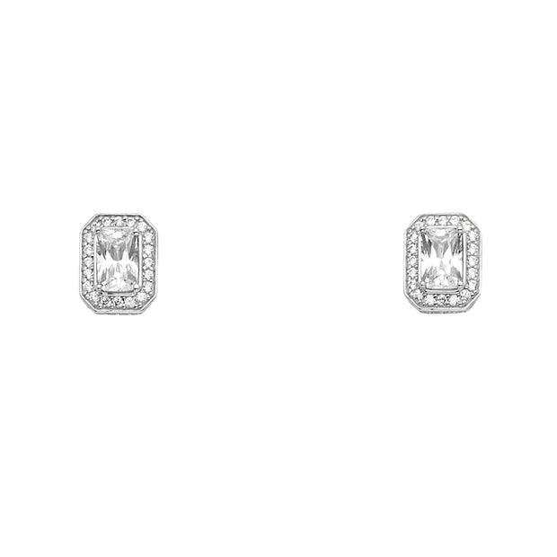 14K Gold Rectangle CZ Stone Earrings