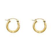 14K Gold 2mm Diamond Cut Hoops