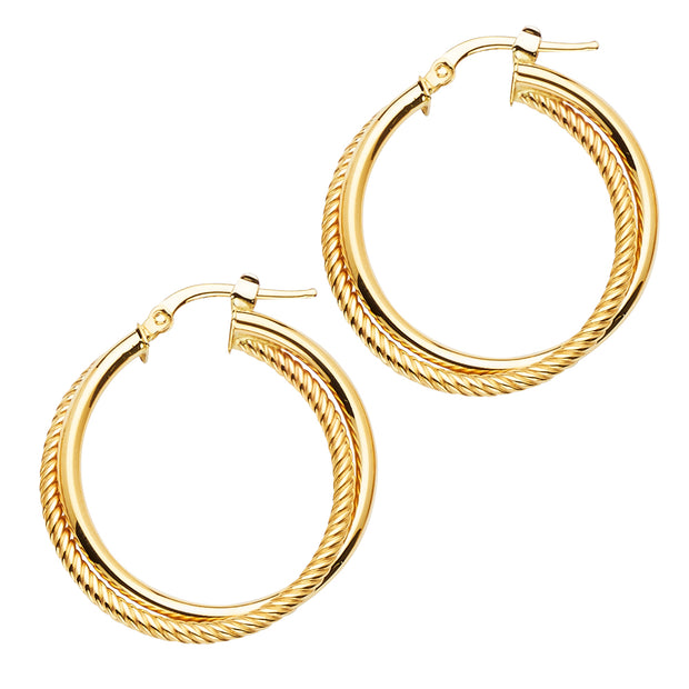 14K Gold 2 Line Wired Round Hoops