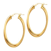 14K Gold 2 Line Wired Oval Hoops