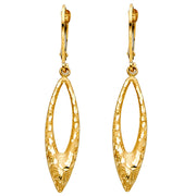 14K Gold Faceted Open Marquis Teardrop Hanging Earrings