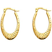 14K Gold 1.7mm Crisscross Diamond Cut Oval Hoops