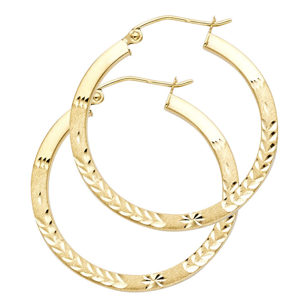 14K Gold 1.5mm Diamond Cut Satin Endless Hoops