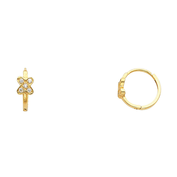 14K Gold Flower CZ Stone Huggie Hoops