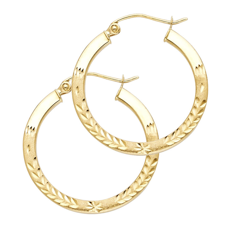 14K Gold 1.5mm Diamond Cut Satin Endless Hoops