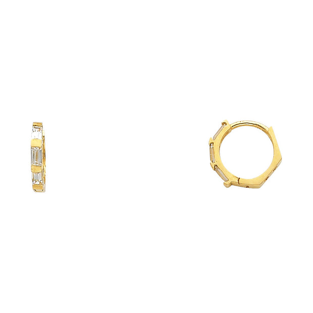 14K Gold CZ Stone Huggie Hoops