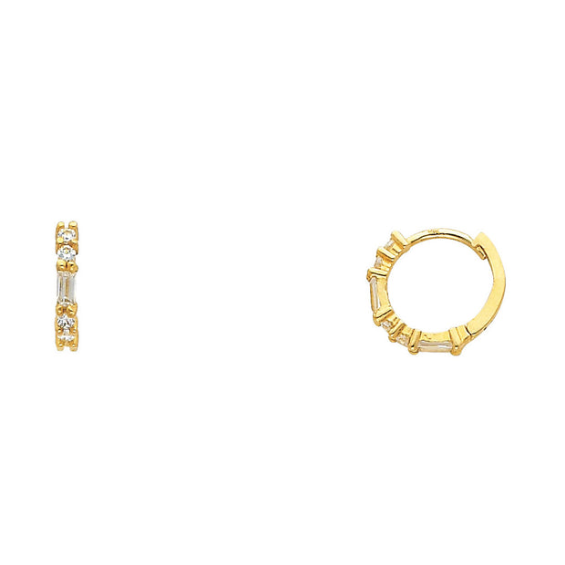 14K Gold CZ Stone Huggie Hoops