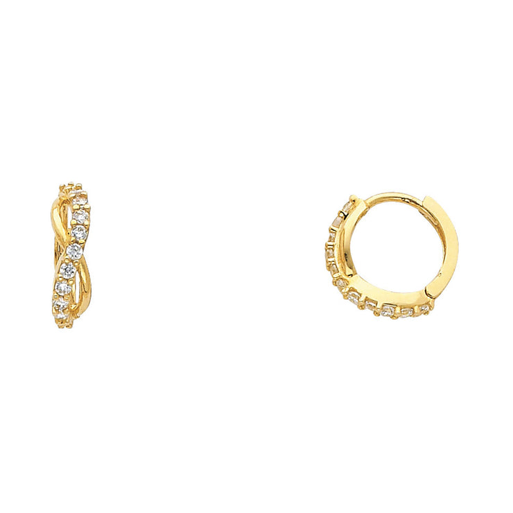 14K Gold CZ Stone Huggie Hoops