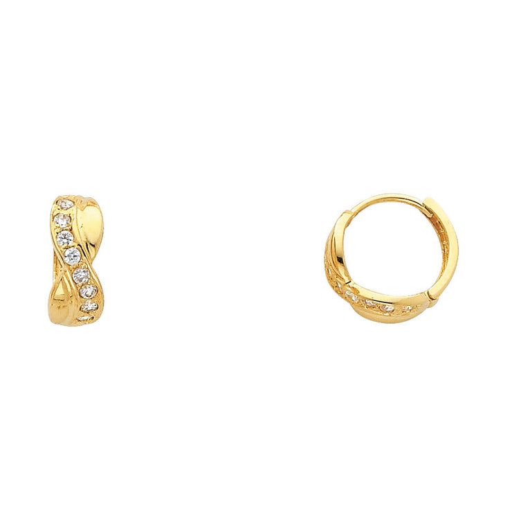 14K Gold CZ Stone Huggie Hoops