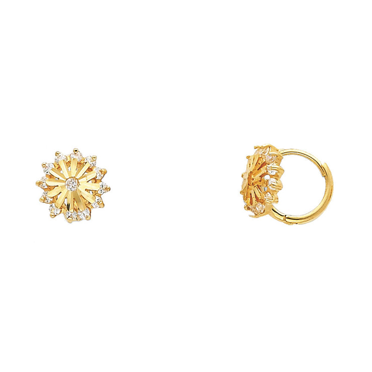 14K Gold CZ Stone Huggie Hoops