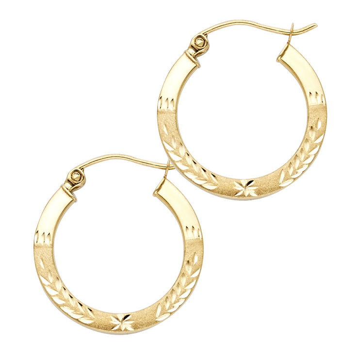 14K Gold 1.5mm Diamond Cut Satin Endless Hoops