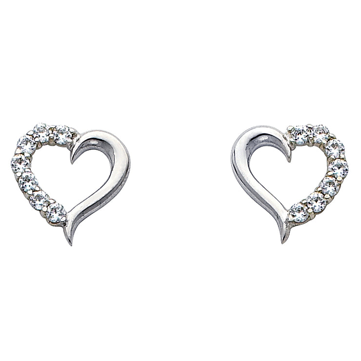 14K Gold Heart CZ Stone Earrings