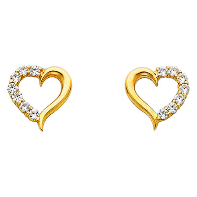 14K Gold Heart CZ Stone Earrings