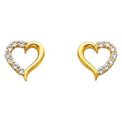 14K Gold Heart CZ Stone Earrings