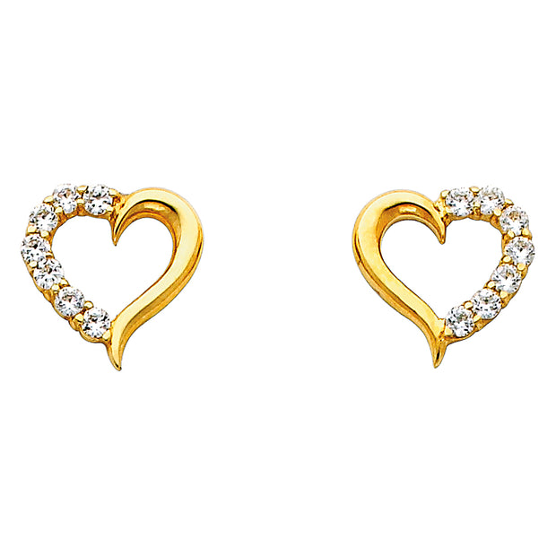 14K Gold Heart CZ Stone Earrings