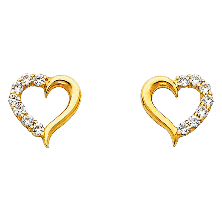 14K Gold Heart CZ Stone Earrings