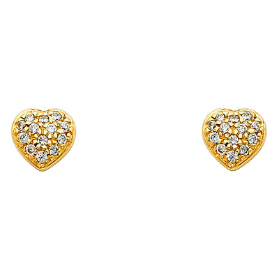 14K Gold Heart CZ Stone Earrings