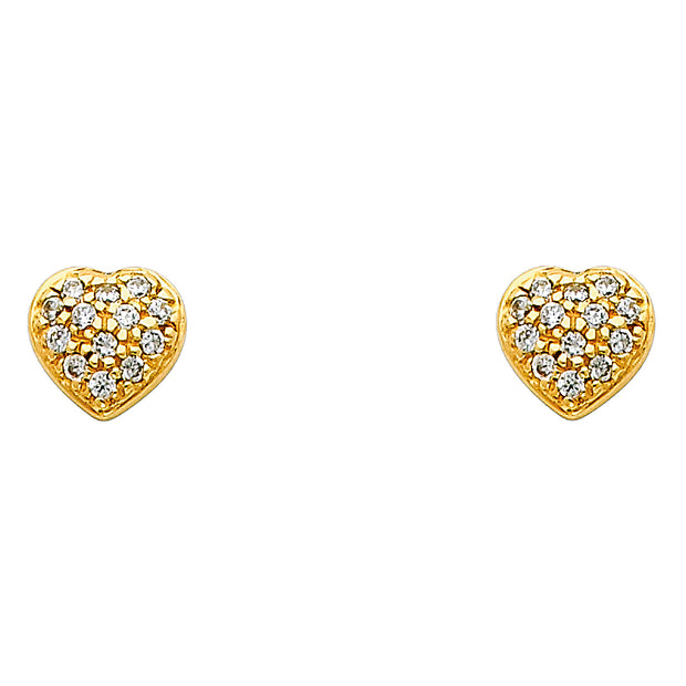 14K Gold Heart CZ Stone Earrings