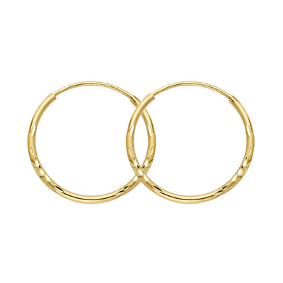 14K Gold 1.5mm Diamond Cut Satin Endless Hoops