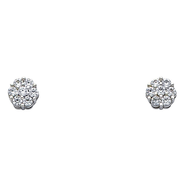 14K Gold Flower CZ Stone Earrings