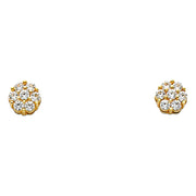 14K Gold Flower CZ Stone Earrings