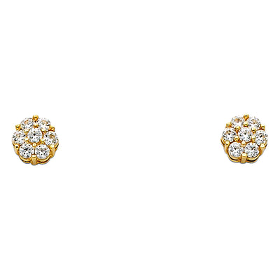 14K Gold Flower CZ Stone Earrings