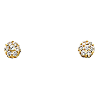 14K Gold Flower CZ Stone Earrings