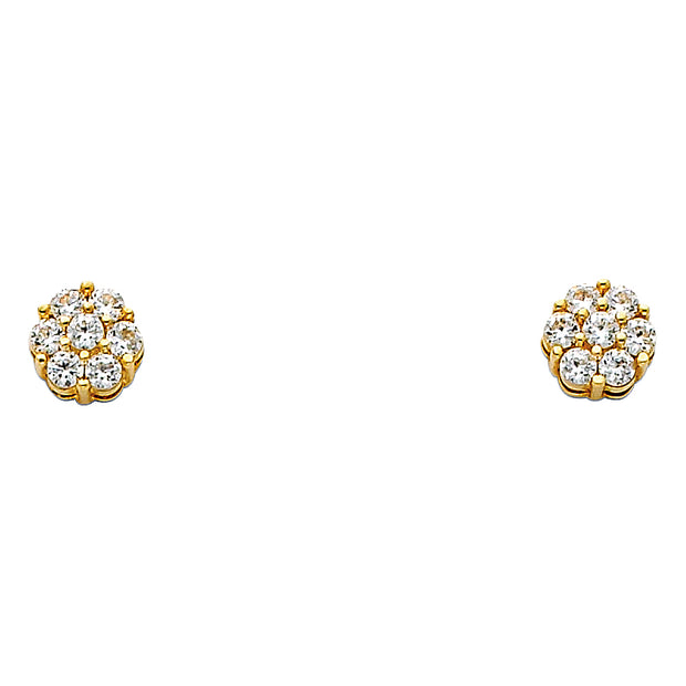 14K Gold Flower CZ Stone Earrings