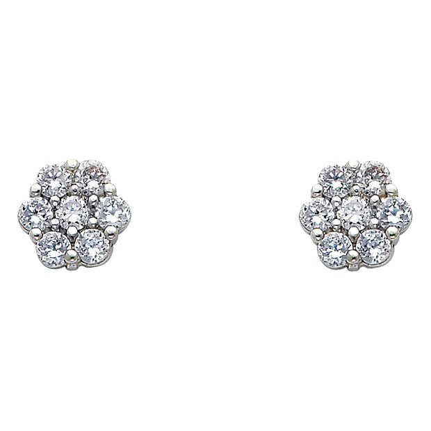 14K Gold Flower CZ Stone Earrings