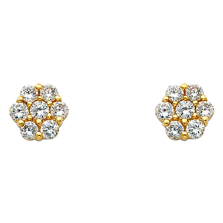 14K Gold Flower CZ Stone Earrings