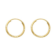 14K Gold 1.5mm Diamond Cut Satin Endless Hoops