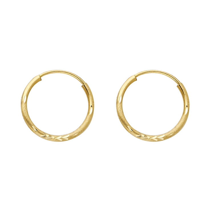 14K Gold 1.5mm Diamond Cut Satin Endless Hoops