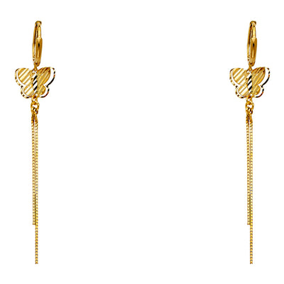 14K Gold Fancy Butterfly Hanging Earrings